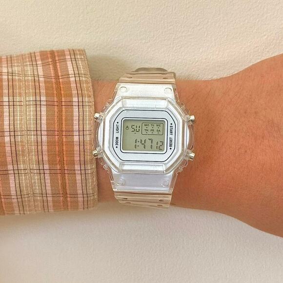 Clear Digital Watch White Accents Unisex Y2K Style Quartz New - Picture 3 of 7